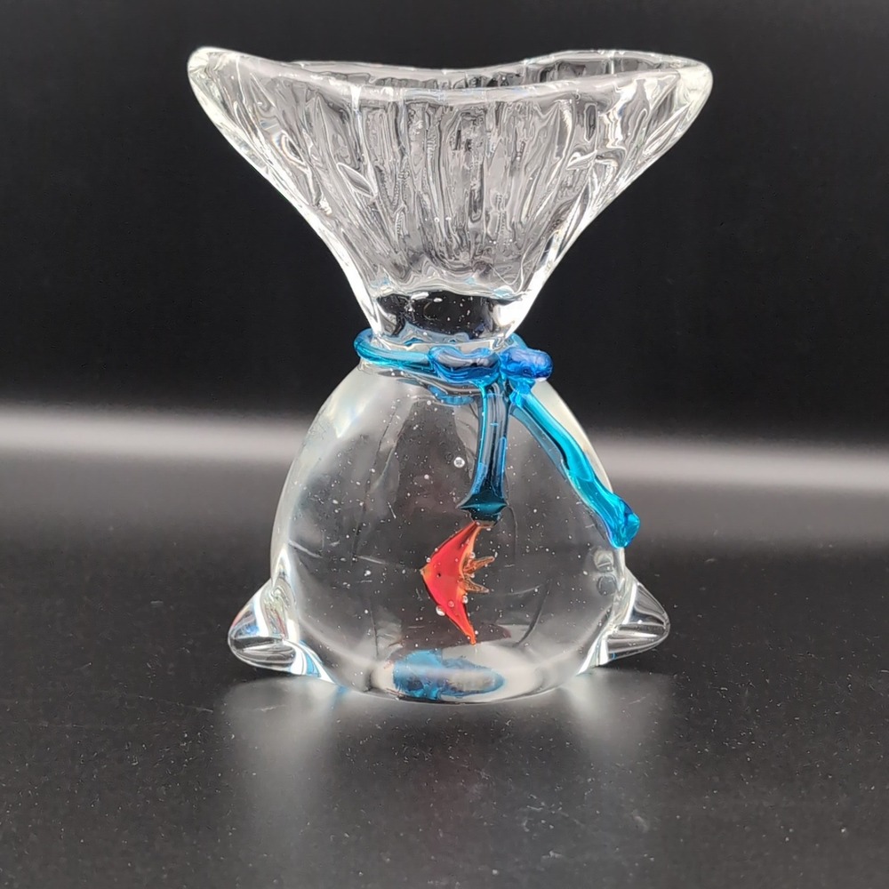 Vintage Hand Blown Glass Fish In A Bag Paperweight Angel Fish Murano style